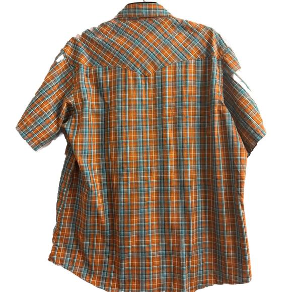 VTG Wrangler Shirt Mens XL Brown Blue Plaid Western Pearl Snap Rodeo Cowboy - Picture 4 of 4